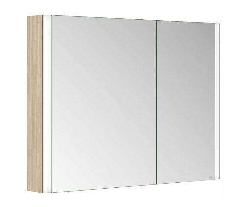Зеркальный шкаф с подсветкой для настенного монтажа KEUCO Somaris 14503 852200 127 мм х 1000 мм х 710 мм, с 2 поворотными ассиметричными дверцами, цвет корпуса под Светлый дуб