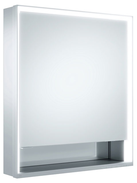 Левый зеркальный шкаф с подсветкой и подогревом для настенного монтажа KEUCO Royal Lumos 14321 171204 130х650х735 мм, 1 дверца, петли слева, цвет Алюминий серебристый анодированный