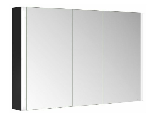 Зеркальный шкаф с подсветкой для настенного монтажа KEUCO Somaris 14504 373100 127 мм х 1200 мм х 710 мм, с 3 поворотными дверцами, цвет корпуса Чёрный матовый