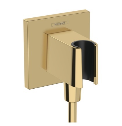 Шланговое подсоединение квадратной формы HANSGROHE FixFit E 26889990 со встроенным держателем ручного душа, цвет Полированное золото