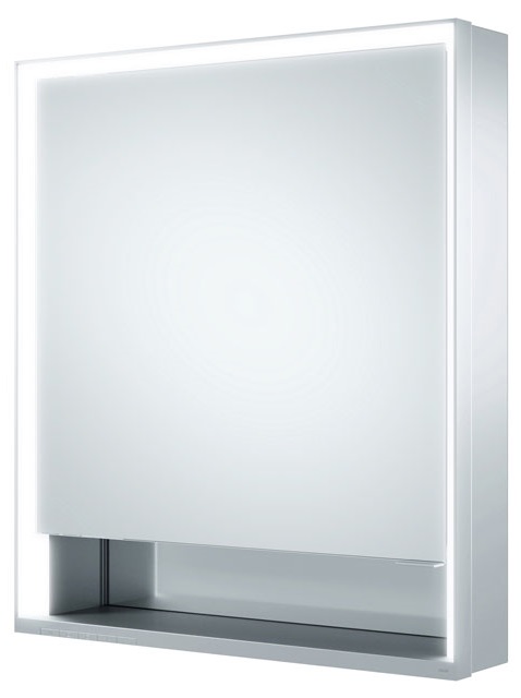 Правый зеркальный шкаф с подсветкой для настенного монтажа KEUCO Royal Lumos 14321 171101 130х650х735 мм, 1 дверца, петли справа, цвет Алюминий серебристый анодированный/Белый