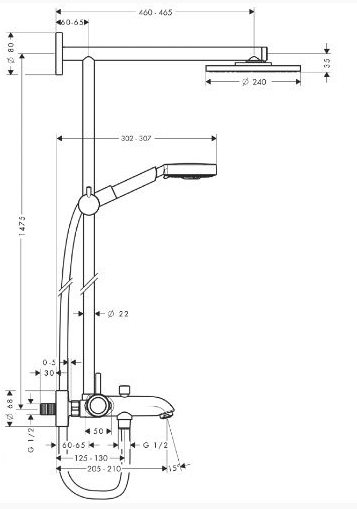 Душевой комплект Hansgrohe Raindance Showerpipe 240 27101000 с однорычажным смесителем для ванны хром (изделие снято с производства)