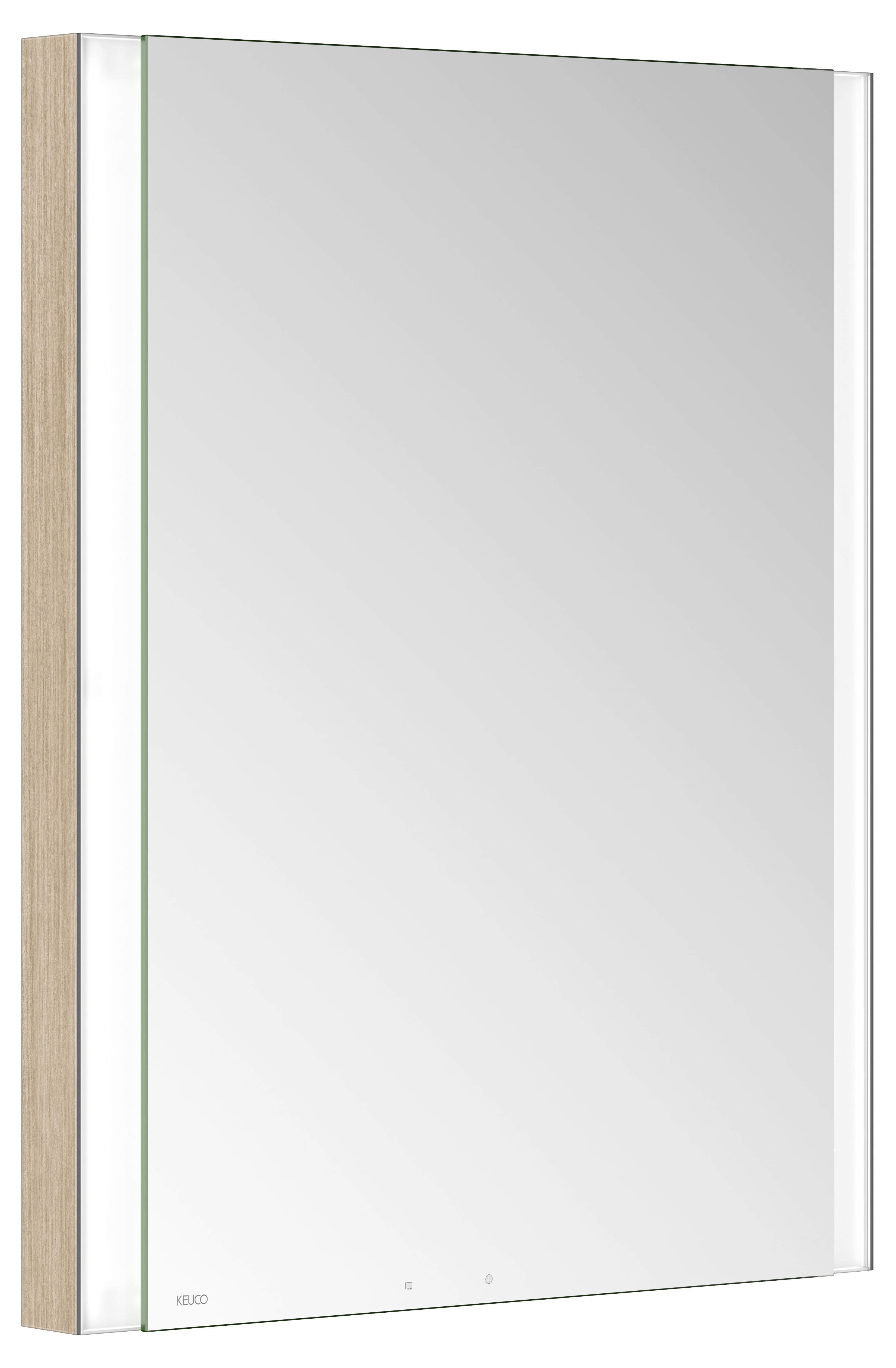 Левый зеркальный шкаф с подсветкой и подогревом для встраиваемого монтажа KEUCO Somaris 14511 851201 115 мм х 600 мм х 710 мм, с 1 поворотной дверцей, цвет корпуса под Светлый дуб