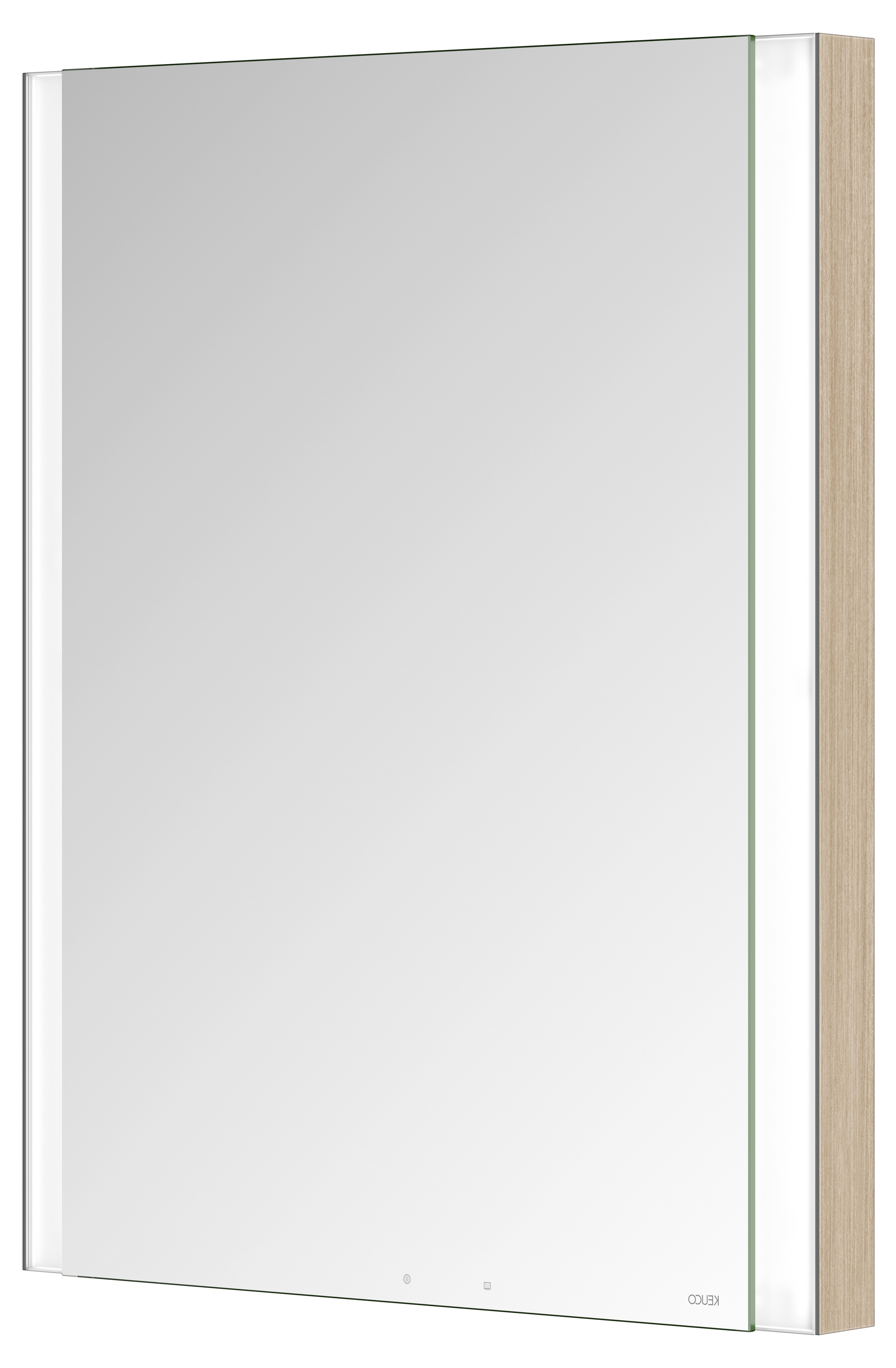 Правый зеркальный шкаф с подсветкой и подогревом для встраиваемого монтажа KEUCO Somaris 14511 851101 115 мм х 600 мм х 710 мм, с 1 поворотной дверцей, цвет корпуса под Светлый дуб