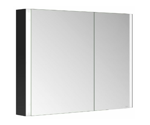 Зеркальный шкаф с подсветкой для настенного монтажа KEUCO Somaris 14503 372200 127 мм х 1000 мм х 710 мм, с 2 поворотными ассиметричными дверцами, цвет корпуса Чёрный матовый