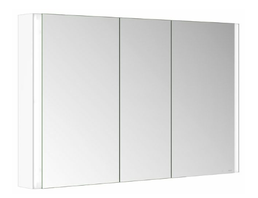 Зеркальный шкаф с подсветкой для настенного монтажа KEUCO Somaris 14504 513100 127 мм х 1200 мм х 710 мм, с 3 поворотными дверцами, цвет корпуса Белый матовый