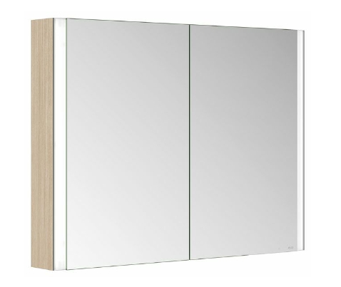 Зеркальный шкаф с подсветкой для настенного монтажа KEUCO Somaris 14503 852100 127 мм х 1000 мм х 710 мм, с 2 поворотными дверцами, цвет корпуса под Светлый дуб