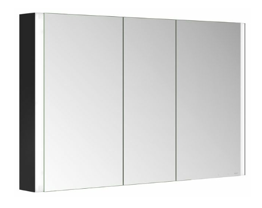 Зеркальный шкаф с подсветкой и подогревом для настенного монтажа KEUCO Somaris 14504 373101  127 мм х 1200 мм х 710 мм, с 3 поворотными дверцами, цвет корпуса Чёрный матовый