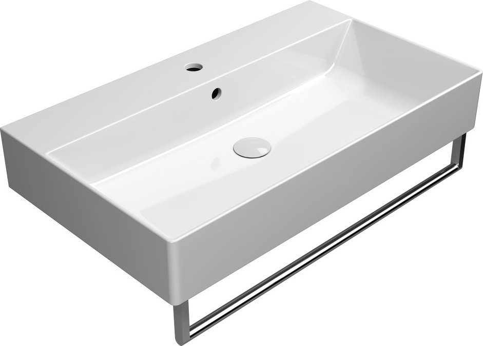 Раковина накладная/подвесная GSI KUBE X 9422111 800 мм х 470 мм, с 1 отверстием под смеситель, с переливом, без крепежа, белая глянцевая