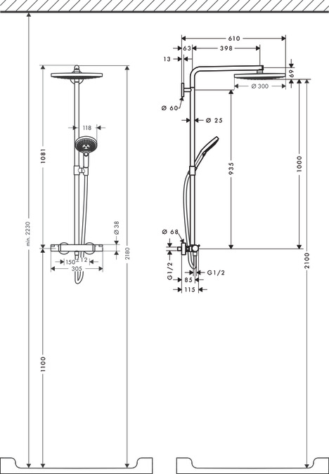 Душевой комплект Hansgrohe Raindance Select S S300 2jet 27133000 Showerpipe с термостатом хром