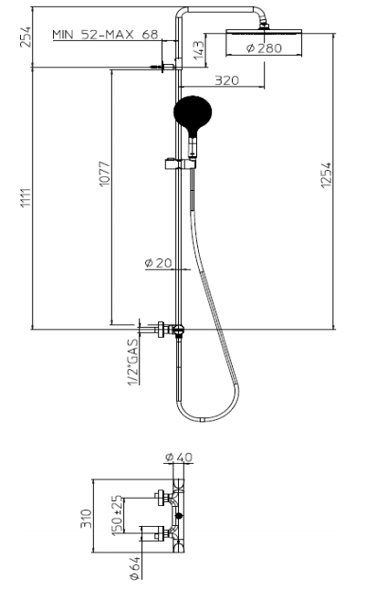 Душевая колонна BOSSINI Apice L10506.030 с однорычажным смесителем, верхним душем, ручным душем, держателем и шлангом, хром: