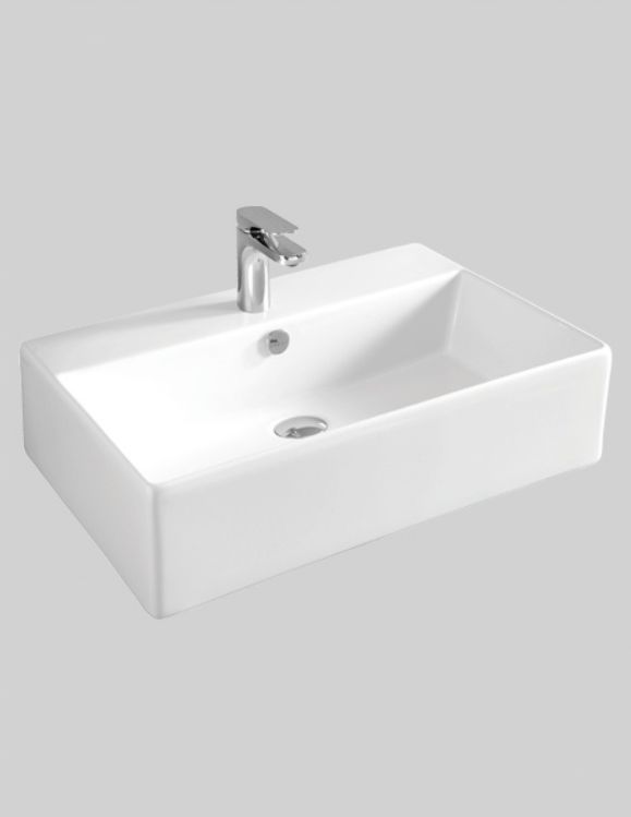 Раковина накладная/подвесная ARTCERAM QUADRO QUL003 01 00 650 мм х 480 мм, c отверстием под смеситель, с переливом, белый глянцевый