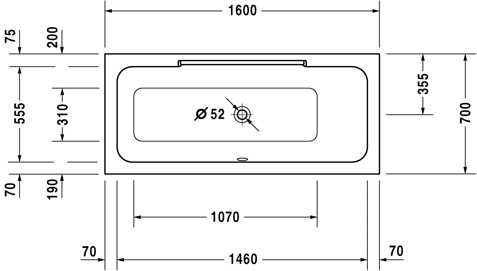 Акриловая встраиваемая ванна Duravit DuraStyle 700293000000000 1600 х 700