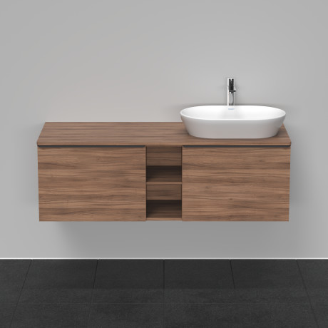 Тумба подвесная под раковину справа DURAVIT D-Neo DE4950R7979 1400 мм х 550 мм, с 2 выдвижными ящиками и открытой полкой, орех натуральный