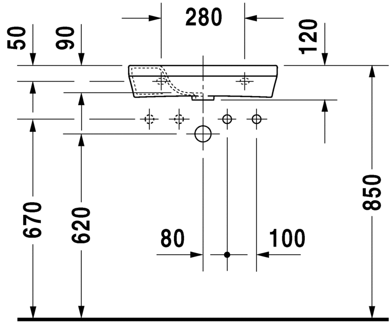 Раковина подвtсная Duravit DuraStyle 0713500008 с отверстием под смеситель справа, без перелива, белая