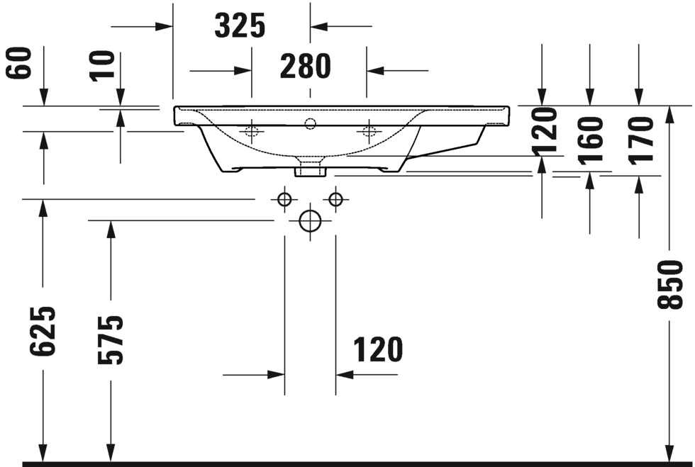 Раковина встраиваемая ассиметричная Duravit D-Neo 2369800060 800 мм х 480 мм, с переливом, без отверстия под смеситель, белая