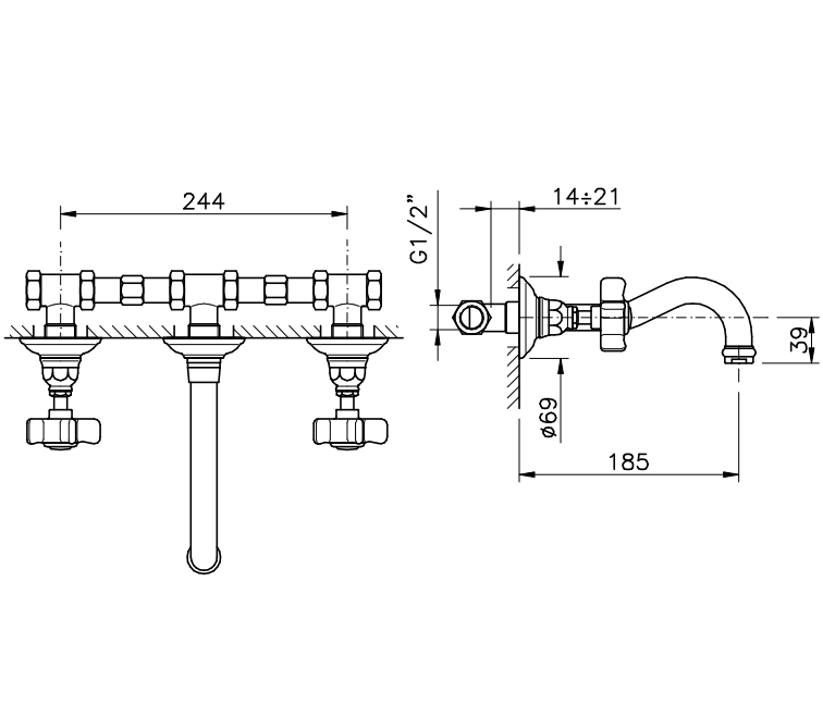 Смеситель для раковины на 3 отверстия NICOLAZZI TRADIZIONALE 1477CR70 с вентилями HALF DOME, хром