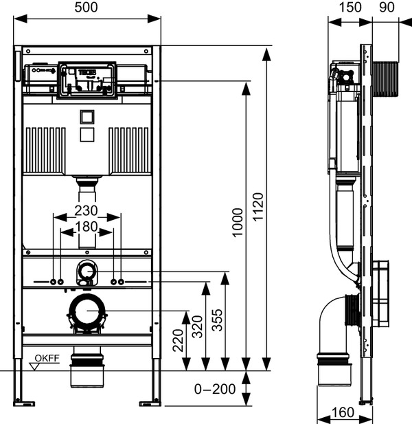 Инсталляция застенный модуль для подвесного унитаза TECE TECEprofil 9300302