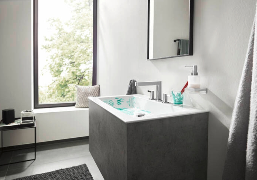 Смеситель для раковины на 3 отверстия Hansgrohe Finoris 76033000 110 мм, с клапаном push-open, цвет Хром