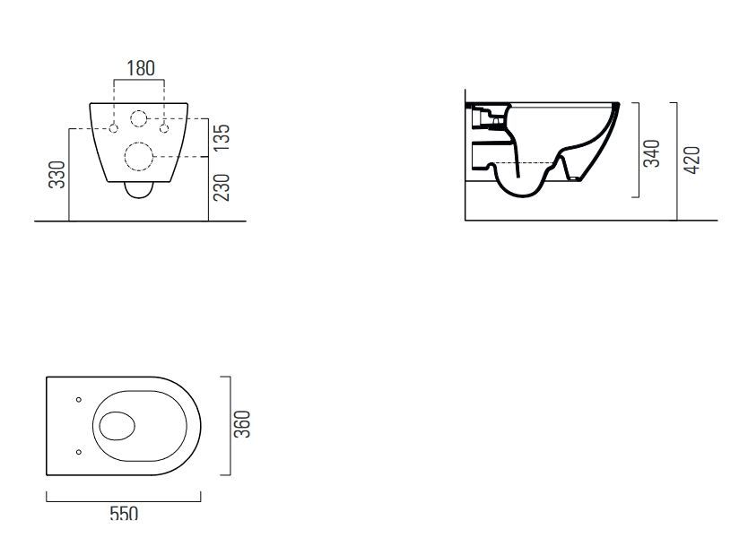 Унитаз подвесной GSI PURA ECO 880709 350 мм х 550 мм, Swirlflush, с открытым креплением, цвет Белый матовый