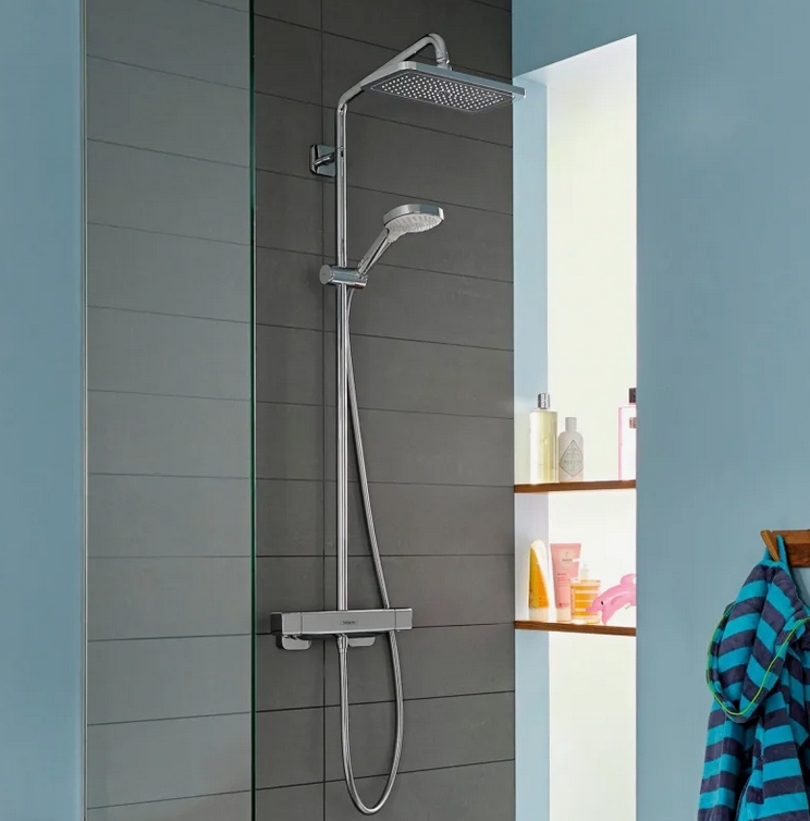 Душевая система с термостатом для душа HANSGROHE Croma E Showerpipe 27660000 280 1jet, c EcoSmart 9 л/мин, цвет Хром