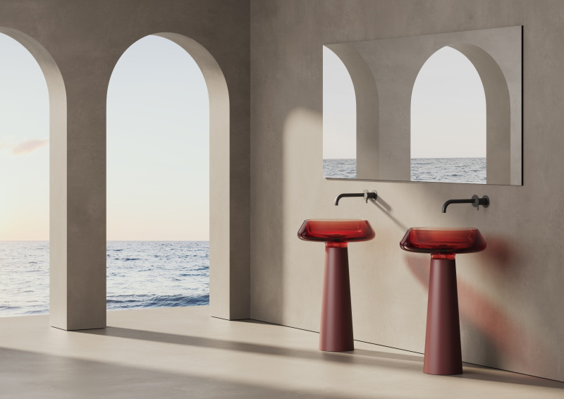 Раковина напольная из композита DEA DESIGN Pedestal Basin DD2046 545 17 545 мм х 545 мм х 900 мм, с донным клапаном, цвет Red Wine №17