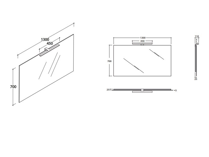 Зеркало с подсветкой GLOBO MIRROR FRAMES BPL130 1300 мм х 700 мм, без переключателя, серое