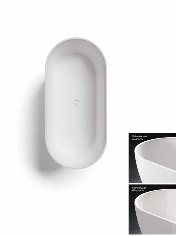 Ванна отдельностоящая TREESSE CLIVIA V447BL 800 мм х 1700 мм, из композита Solid Surface, белый глянцевый