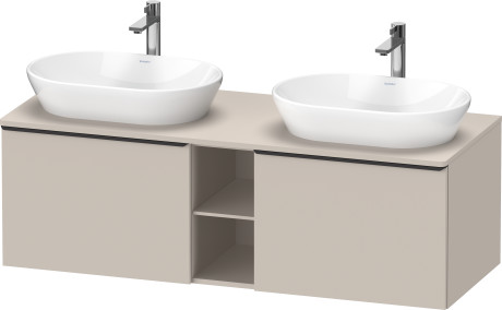 Тумба подвесная под две раковины DURAVIT D-Neo DE4950B9191 1400 мм х 550 мм, с 2 выдвижными ящиками и открытой полкой, серо-коричневый матовый