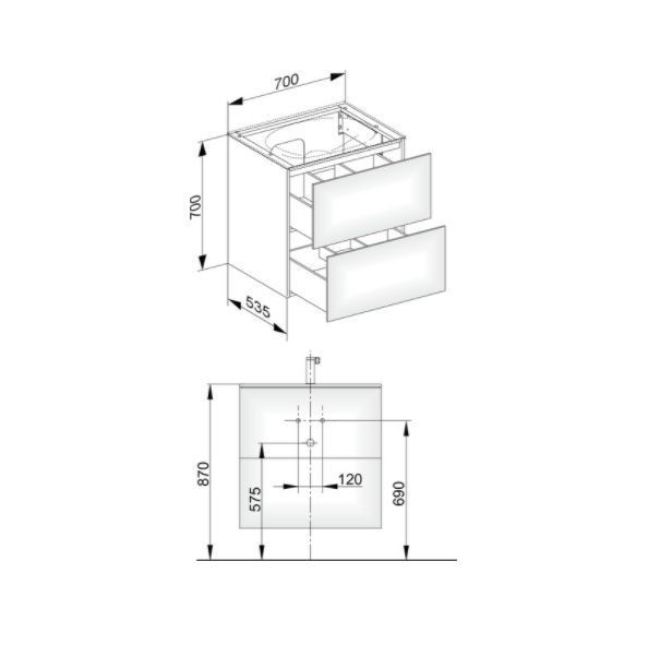 Тумба подвесная под раковину KEUCO EDITION 11 31342 380100 с двумя выдвижными фронтами, с внутренней светодиодной подсветкой, корпус/фасад структурный лак, белая
