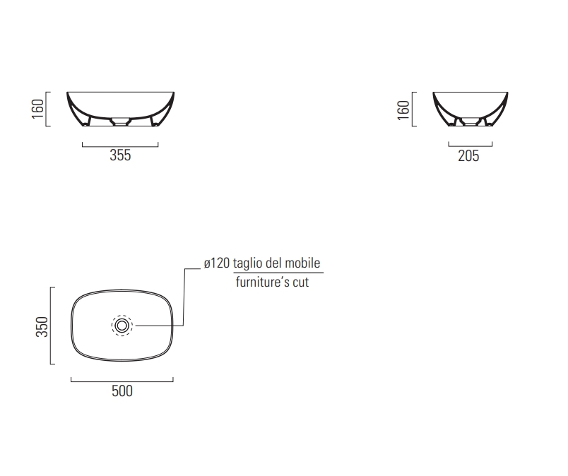 Раковина-чаша накладная овальная GSI NUBES 978404 500 мм х 350 мм, без отверстия под смеситель, без перелива, цвет Agave Matte