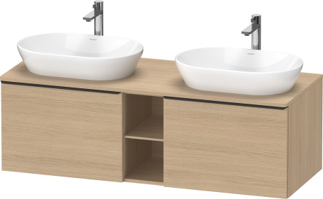 Тумба подвесная под две раковины DURAVIT D-Neo DE4950B3030 1400 мм х 550 мм, с 2 выдвижными ящиками и открытой полкой, натуральный дуб