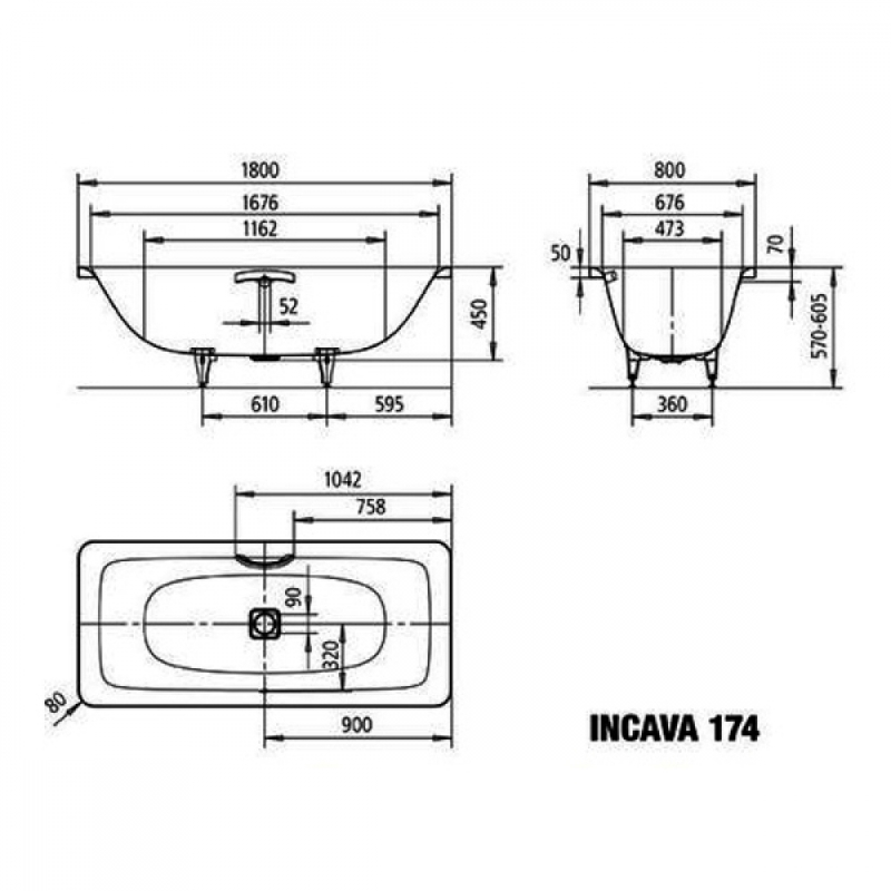 Ванна из сталь-эмали Kaldewei Incava Mod 174 2174.0001.3001 1800 х 800 мм с покрытием Perl-Effekt