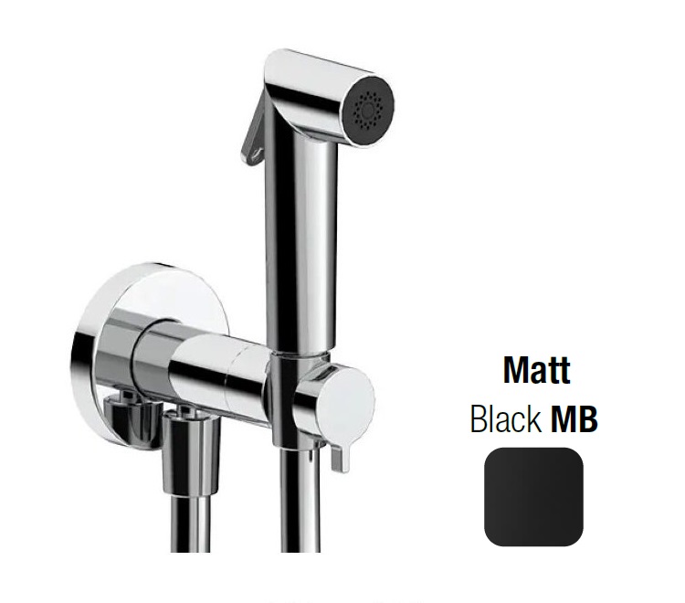 Гигиенический душ  ALMAR  SHUT OFF   E136013.MB   внешняя часть: смеситель  с прогрессивным картриджем, шланг 120 см,  лейка Athena,  латунь, цвет Matt Black