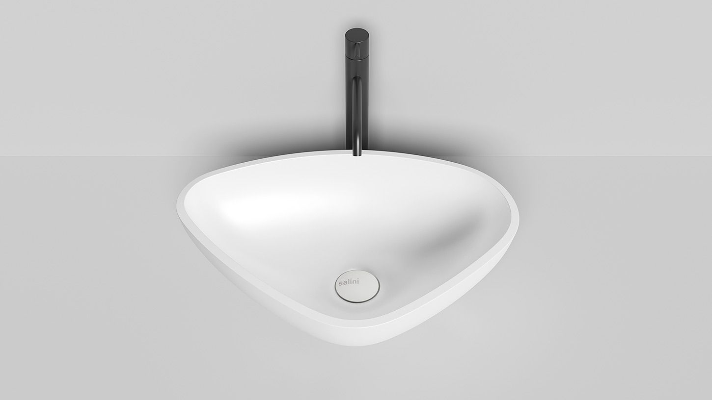 Раковина накладная треугольная SALINI GLORIA 06 1102206M 560х390х165, S-Stone, без донного клапана, цвет Белый матовый