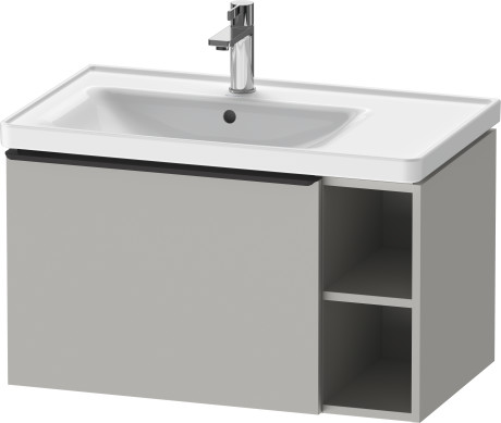 Тумба подвесная под раковину DURAVIT D-Neo DE425800707 784 мм х 452 мм, с выдвижным ящиком и открытой боковой полкой, бетонно-серый матовый