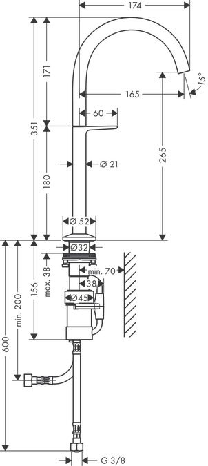 Смеситель для накладной раковины AXOR One Select 48030000 260 мм, со сливным клапаном Push-Open, хром