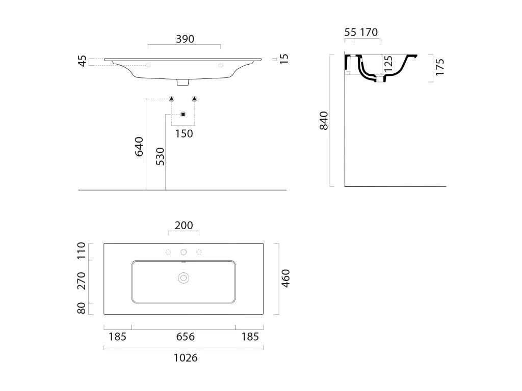 Раковина накладная/подвесная GSI PURA 8886026 1020 мм х 460 мм, без отверстия под смеситель, с переливом, без крепежа, цвет Чёрный матовый Ardesia