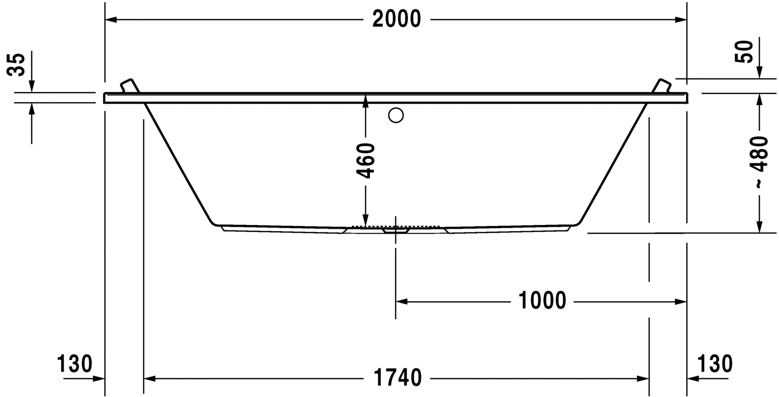 Акриловая ванна Duravit Starck 700341000000000 2000 х 1000 c двумя наклонами для спины, встраиваемая версия или версия с панелями, белая