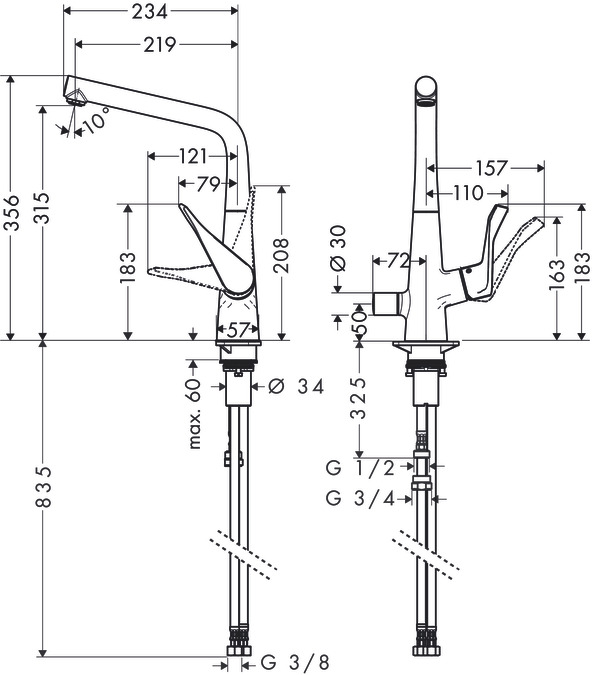 Смеситель для кухни Hansgrohe Metris 14888000 Хром