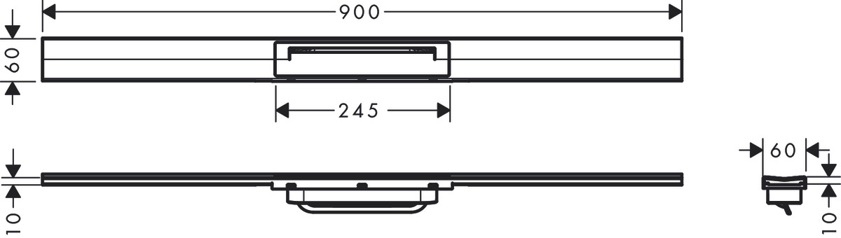 Внешняя часть линейного слива для укорачиваемого душа HANSGROHE RainDrain Flex 56045670 900 мм, для пристенного монтажа, матовый чёрный