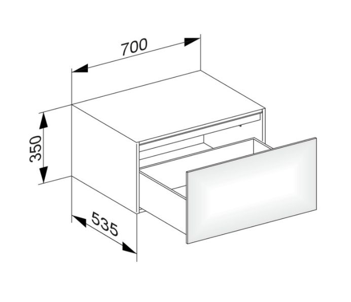 Тумба боковая подвесная KEUCO EDITION 11 31322 270100 с одним выдвижным фронтом, с внутренней светодиодной подсветкой, корпус матовый лак/фасад матовое стекло, белая