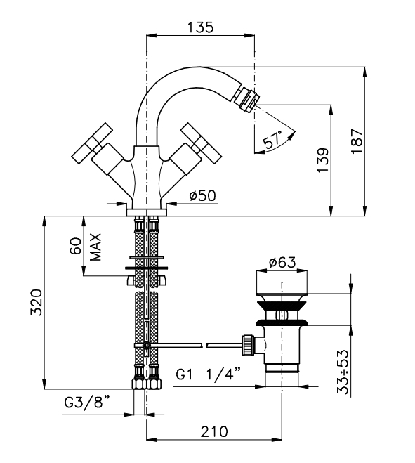 Смеситель для биде двухвентильный NICOLAZZI MONTE CROCE 05 2237CR27 Хром