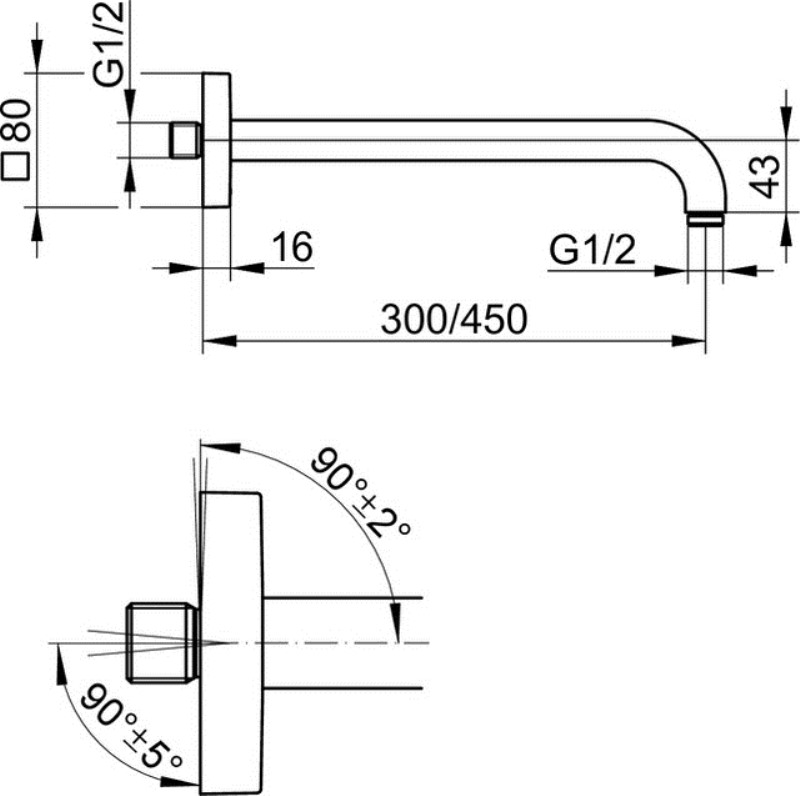 Душевой кронштейн настенный DN 15 Keuco UNIVERSAL 53088 010402 462 мм х 80 мм х 80 мм, цвет Хром