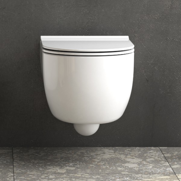 Унитаз подвесной безободковый GLOBO Mode MES02BI 340 мм х 530 мм, с креплением, белый глянцевый