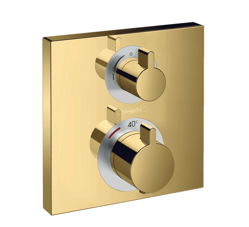 Наружная часть термостата Hansgrohe Square 15714990 2 потребителя, с запорно/переключающим вентелем, Цвет полированное золото
