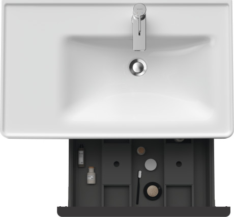 Тумба подвесная под раковину DURAVIT D-Neo DE425701616 784 мм х 452 мм, с выдвижным ящиком и открытой боковой полкой, чёрный дуб