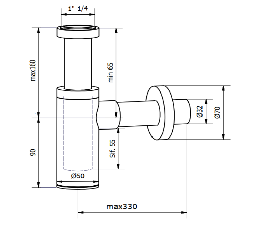 Сифон для раковины из стали BOSSINI Inox Line V50002.075 цвет Хром