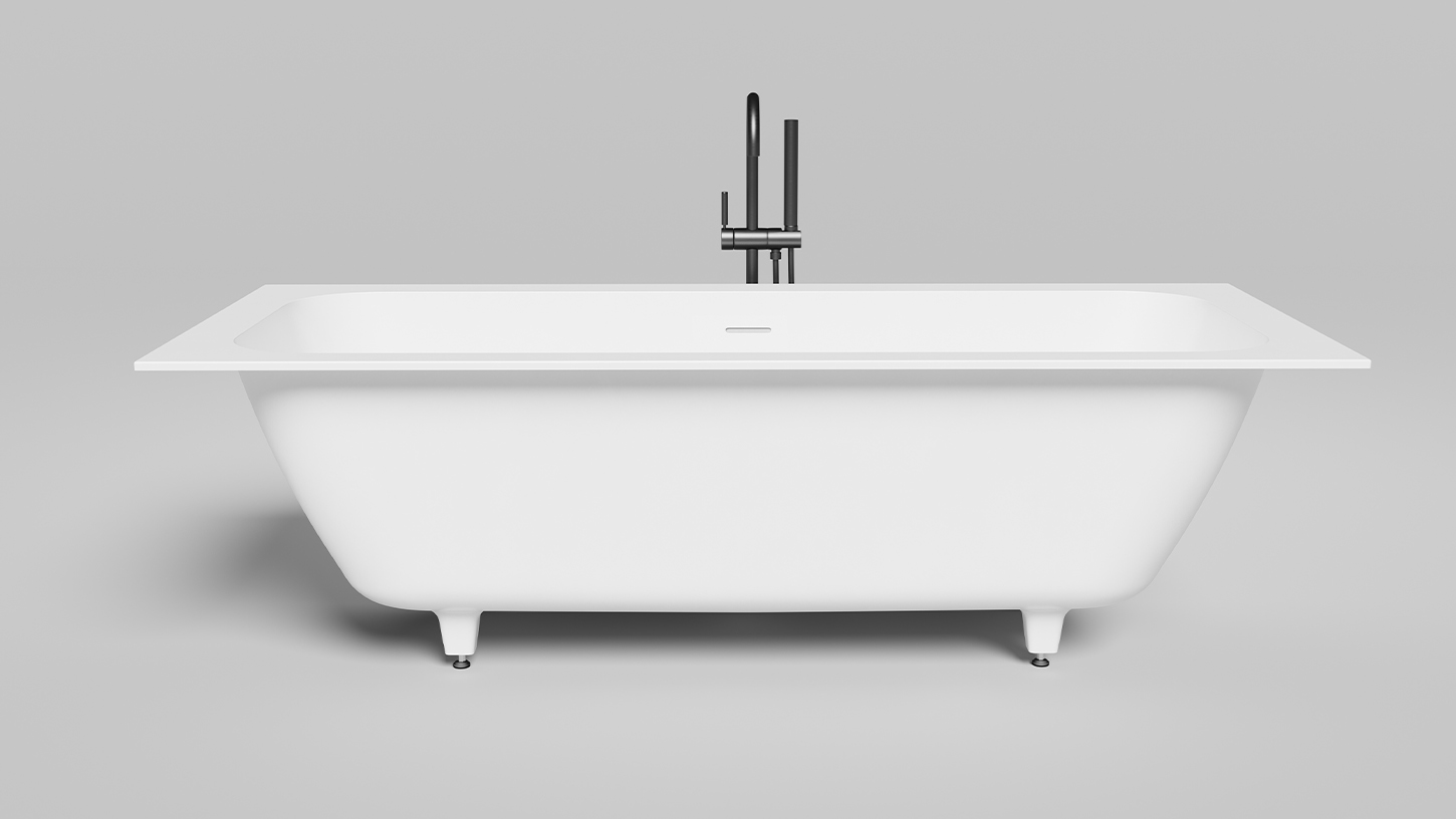 Встраиваемая прямоугольная ванна SALINI ORLANDA AXIS KIT 103321M 795х1896х600 мм, с регулируемыми ножками, из S-Stone, слив-перелив, сифон, донный клапан, цвет Белый матовый