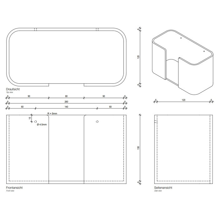Контейнер для бумажных и гостевых полотенец, настенный DECOR WALTHER  STONE WPTB    0974264    16 X27 X13 см, композит черный матовый/крепления хром